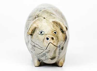 Fine Anna Pottery Salt-Glazed 1887 Pig Flask, 