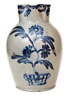 Outstanding 3 Gal. Stoneware Pitcher with Flowering Urn Decoration, Baltimore, circa 1825