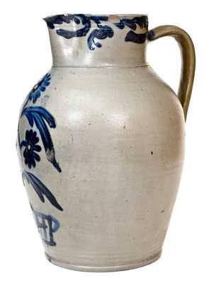 Outstanding 3 Gal. Stoneware Pitcher with Flowering Urn Decoration, Baltimore, circa 1825