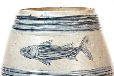 Excellent Early Albany, NY Stoneware Incised Fish Barrel Cooler