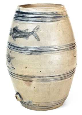 Excellent Early Albany, NY Stoneware Incised Fish Barrel Cooler