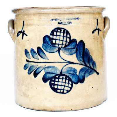 4 Gal. T. HARRINGTON / LYONS Stoneware Crock w/ Bold Floral Decoration