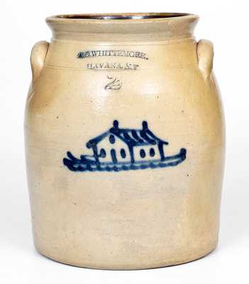 2 Gal. A. O. WHITTEMORE / HAVANA, NY Stoneware Jar w/ House Design