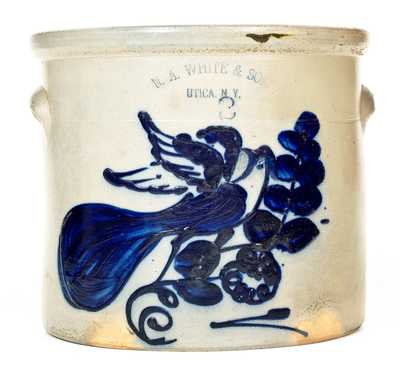 N. A. WHITE & SON / UTICA, NY Stoneware Crock w/ Bold Flapping-Winged Bird
