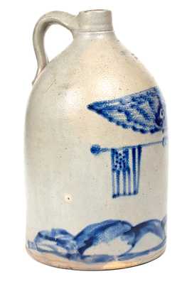 Outstanding WEST TROY POTTERY Stoneware Jug w/ Bold Patriotic Eagle Scene