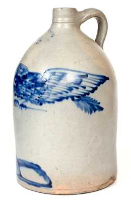 Outstanding WEST TROY POTTERY Stoneware Jug w/ Bold Patriotic Eagle Scene