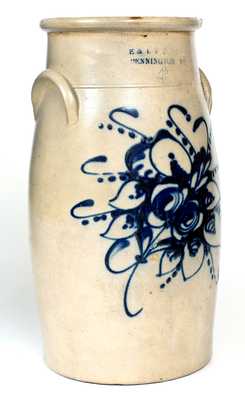 4 Gal. E. & L. P. NORTON / BENNINGTON, VT Stoneware Churn w/ Elaborate Floral Decoration