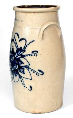 4 Gal. E. & L. P. NORTON / BENNINGTON, VT Stoneware Churn w/ Elaborate Floral Decoration