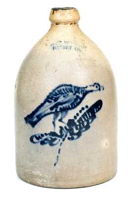 FORT EDWARD POTTERY CO. Stoneware Jug with Elaborate Slip-Trailed Bird Decoration