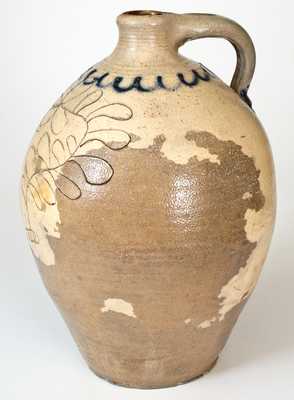 Early Capital District, NY Stoneware Jug w/ Folky Incised Floral Design