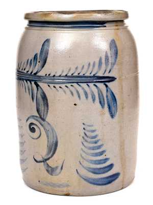 Fine Western PA Stoneware Jar w/ Freehand Design, probably Boughner