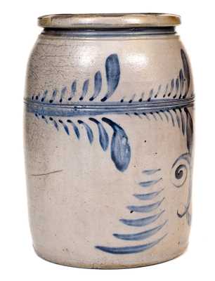 Fine Western PA Stoneware Jar w/ Freehand Design, probably Boughner