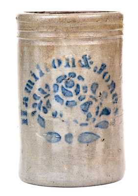 One-Quart Hamilton & Jones Stoneware Canning Jar w/ Stenciled Floral Decoration