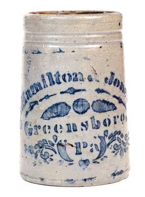 One-Quart Hamilton & Jones / Greensboro, PA Stoneware Canning Jar w/ Stenciled Decoration