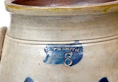 6 Gal. P. H. SMITH, Akron, Ohio Stoneware Churn with Floral Decoration