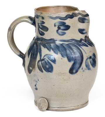 One-Quart Baltimore Stoneware Pitcher with Hanging Floral Decoration, circa 1840