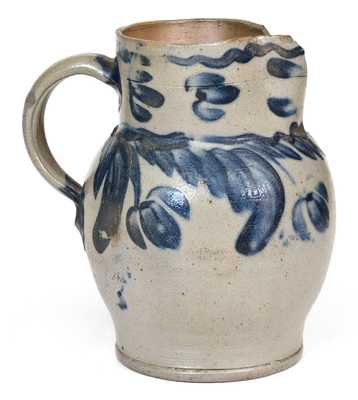 One-Quart Baltimore Stoneware Pitcher with Hanging Floral Decoration, circa 1840