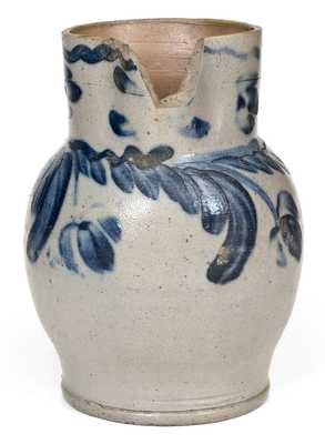 One-Quart Baltimore Stoneware Pitcher with Hanging Floral Decoration, circa 1840