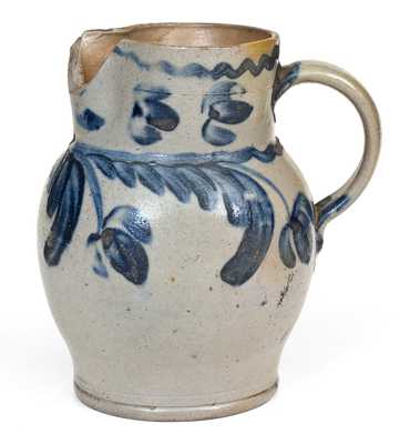 One-Quart Baltimore Stoneware Pitcher with Hanging Floral Decoration, circa 1840