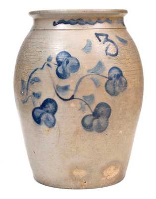 Fine 3 Gal. Pruntytown, WV Stoneware Jar with Floral Decoration