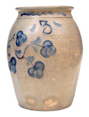 Fine 3 Gal. Pruntytown, WV Stoneware Jar with Floral Decoration