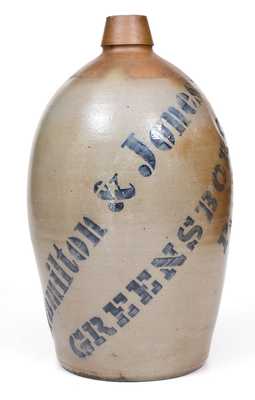 Fine Hamilton & Jones / Greensboro, PA Stoneware Jug with Bold Stenciled Name