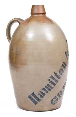 Fine Hamilton & Jones / Greensboro, PA Stoneware Jug with Bold Stenciled Name