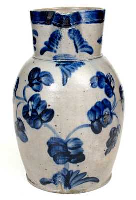 Outstanding Baltimore Stoneware Two-Gallon Pitcher w/ Elaborate Cobalt Floral Decoration