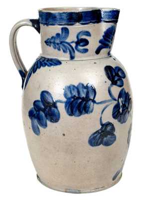 Outstanding Baltimore Stoneware Two-Gallon Pitcher w/ Elaborate Cobalt Floral Decoration