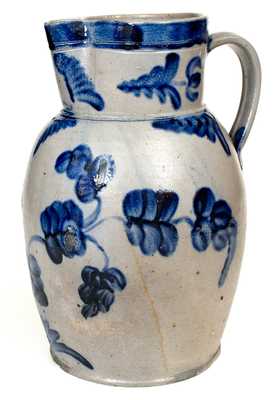 Outstanding Baltimore Stoneware Two-Gallon Pitcher w/ Elaborate Cobalt Floral Decoration