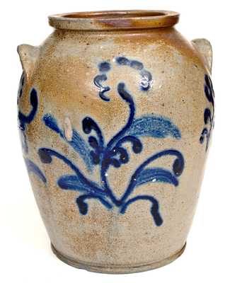 Outstanding Baltimore Stoneware Jar w/ Abstract Slip-Trailed Floral Decoration, c1825