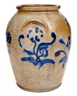 Outstanding Baltimore Stoneware Jar w/ Abstract Slip-Trailed Floral Decoration, c1825