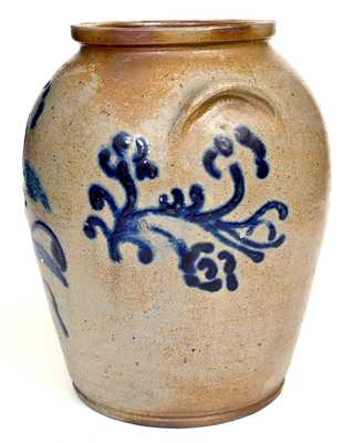 Outstanding Baltimore Stoneware Jar w/ Abstract Slip-Trailed Floral Decoration, c1825