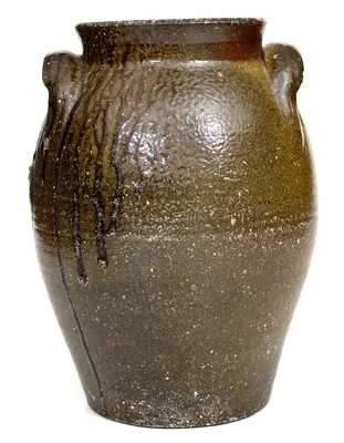 Unusual Alkaline-Glazed Southern Stoneware Jar w/ Impressed Circle and Star Motif