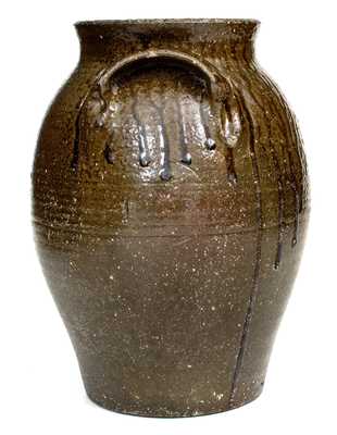 Unusual Alkaline-Glazed Southern Stoneware Jar w/ Impressed Circle and Star Motif