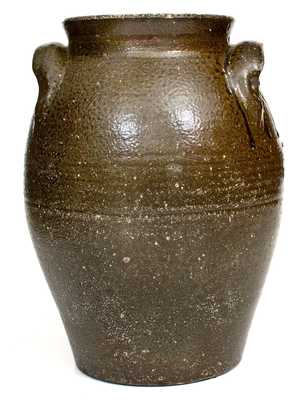 Unusual Alkaline-Glazed Southern Stoneware Jar w/ Impressed Circle and Star Motif