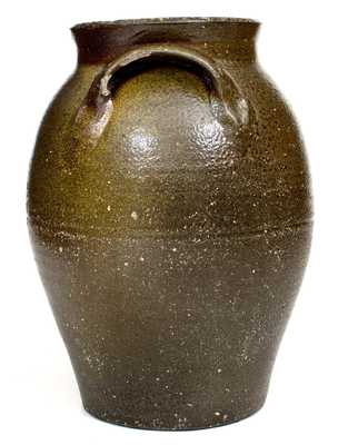 Unusual Alkaline-Glazed Southern Stoneware Jar w/ Impressed Circle and Star Motif