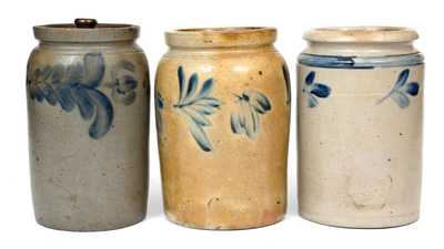 Lot of Three: 1/2 Gal. Decorated Stoneware Jars, Baltimore and Philadelphia origin