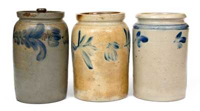 Lot of Three: 1/2 Gal. Decorated Stoneware Jars, Baltimore and Philadelphia origin