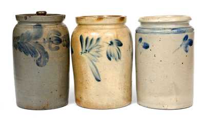 Lot of Three: 1/2 Gal. Decorated Stoneware Jars, Baltimore and Philadelphia origin