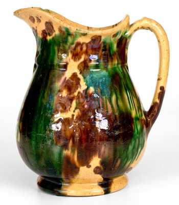 Very Rare Molded Multi-Glazed Shenandoah Valley Redware Pitcher, Strasburg, VA, c1890