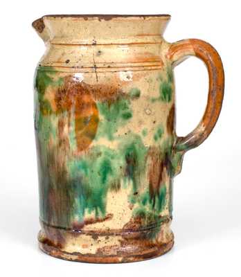 S. BELL & SON / STRASBURG, VA Multi-Glazed Redware Tankard Pitcher