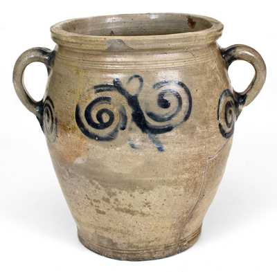 Very Rare 18th Century Watch Spring Stoneware Jar with Incised 