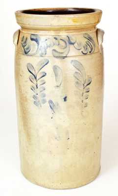 Unusual Stoneware Churn with Cobalt Foliate Decoration att. Beaver, PA