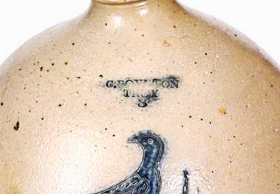 Rare 3 Gal. C. BOYNTON / TROY Stoneware Jug with Incised Bird Decoration