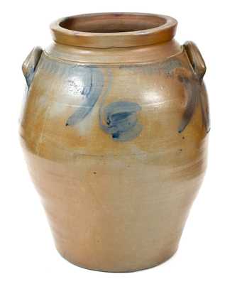 8 Gal. Ovoid Stoneware Jar with Cobalt Floral Decoration, Southeastern PA origin