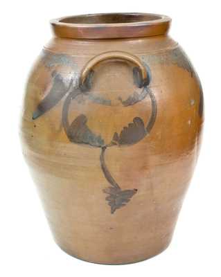 8 Gal. Ovoid Stoneware Jar with Cobalt Floral Decoration, Southeastern PA origin