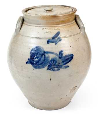 4 Gal. N. CLARK & CO. / LYONS Ovoid Stoneware Lidded Jar w/ Floral Decoration