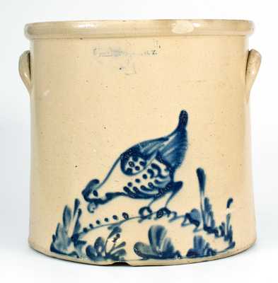 4 Gal. BRADY & RYAN / ELLENVILLE, NY Stoneware Crock w/ Pecking Chicken Decoration