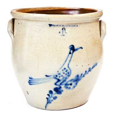 4 Gal. W. ROBERTS / BINGHAMTON, NY Stoneware Jar with Bird Decoration